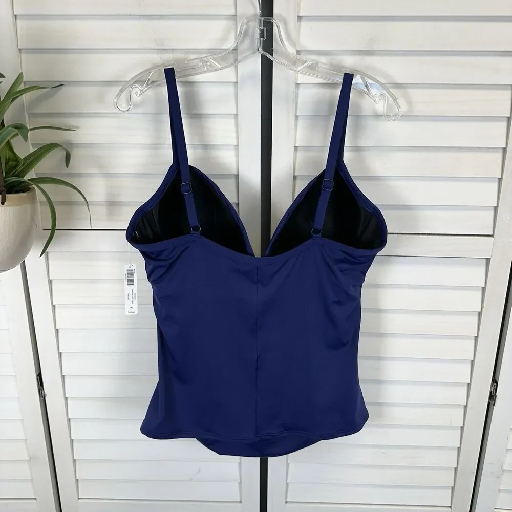 New Soma True Blue Twist Front Tankini‎ Swimsuit Top Molded Cups Size XXL
